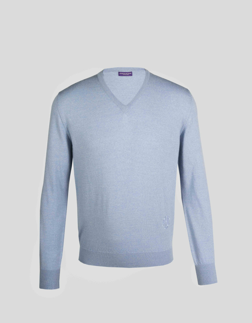 Patrick Hellmann Collection Light Blue V-Neck Pullover 100% Wool image
